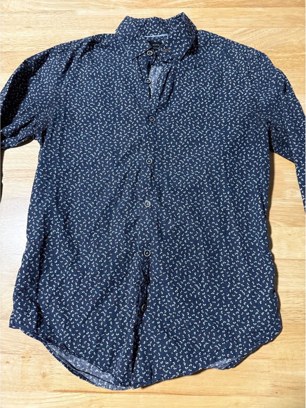 Zara Man Men’s Small Navy Floral Slim Fit Button Down Shirt - Picture 1 of 7
